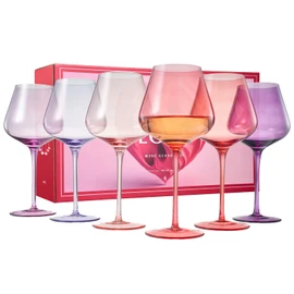 Khen Colors of Love Crystal Pink & Red Wine Glasses Set – 6 Elegant Italian Style Tall Stemmed 24oz Glassware for Everyday, Anniversaries, Weddings, Gifts for Wife, Friends.