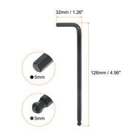 QUARKZMAN Pack of 2 Ball Head Allen Key 5 mm L Shape Long Arm Hex Key Metric Wrench Chrome Vanadium Steel Repair Tool for Home Repairs Black