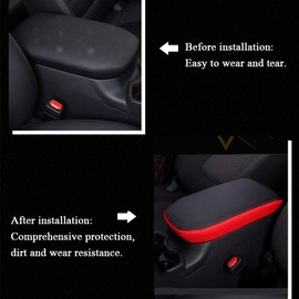 XITER Car Armrest Cover Saver, 1 Pc Center Console Pad Fit for Toyota RAV4 2019-2025, Central Console Armrest Box Protector Interior Accessories (Black skin and red skin)