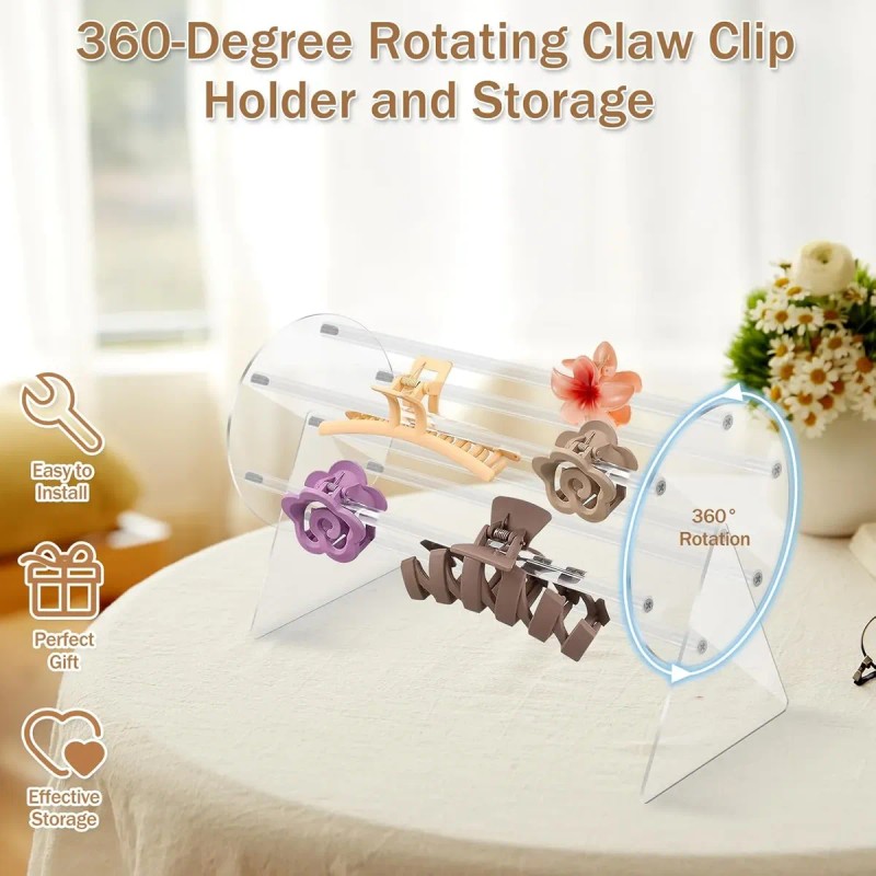 Acrylic Claw Clip Organizer,360 Degree Rotating Holder Transparent