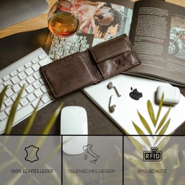 Baur Men's Genuine Leather Wallet with RFID Protection, Landscape Format, Wallet with Coin Compartment, Wallet with Many Card Slots, dark brown, Landscape format small