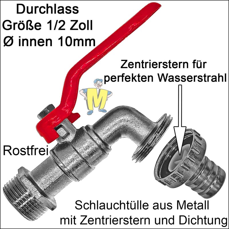 Brass Water Butt Feedthrough with Outlet Tap and Hose Nozzle