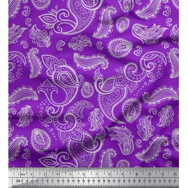 Soimoi Purple Viscose Chiffon Fabric Paisley Block Print Fabric BTY 42 Inch Wide
