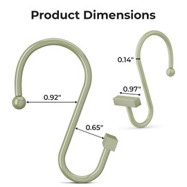 Sage Green Shower Curtain Hooks, Bathway Shower Curtain Rings Rust Proof, 12PCS Shower Hooks for Shower Curtain, T-Bar Design Convenient Elegant Shower Curtain Hangers for Bathroom Kitchen Wardrobe
