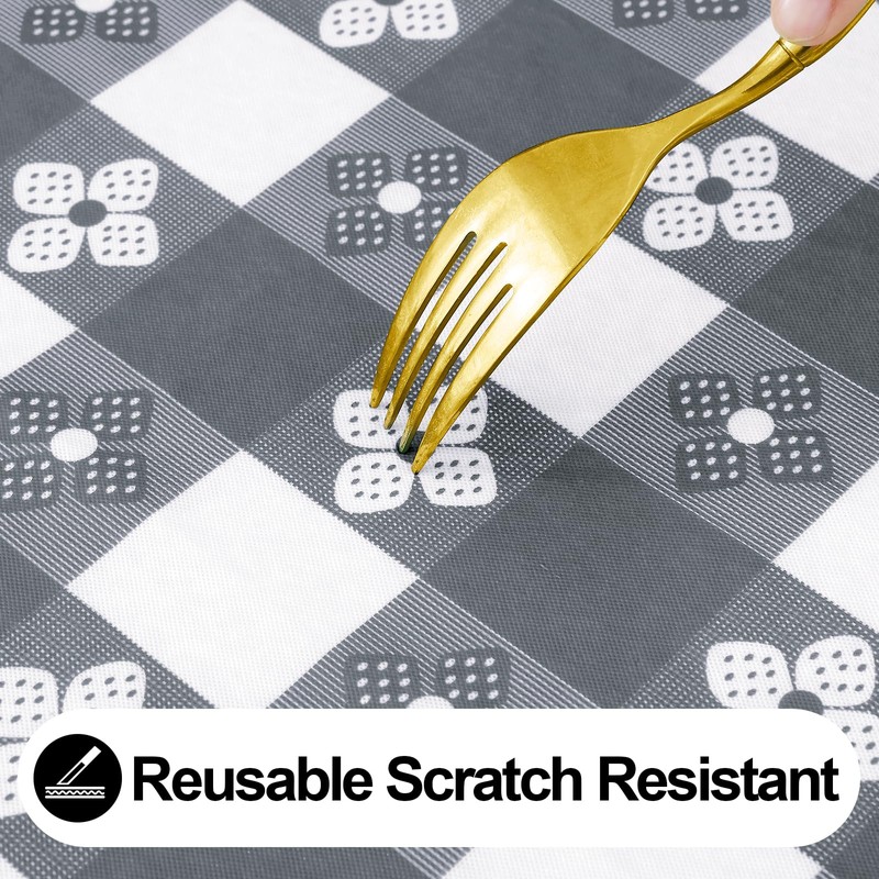 Spotjoy Rectangle Vinyl Table Cloth, Waterproof Elastic Fitted Tablecloth with