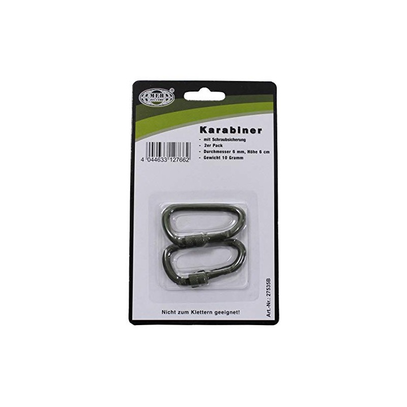 Max Fuchs Carabiner D 6MMx6 CM Screw Lock Two Pack