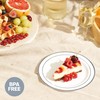MATANA 25 Premium White Plastic Dessert Plates with Silver Rim,
