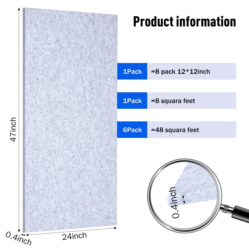Frienda 6 Pcs Large Acoustic Panels 47 x 24 x