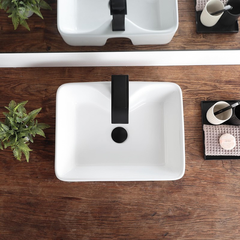 KDKSC Bathroom Vessel Sink 19"x15" Rectangular White Bathroom Sink with