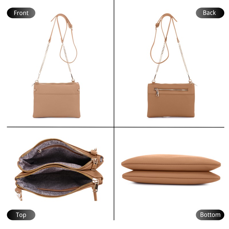 Isabelle Faux Leather Crossbody Bag with Multiple Compartments, Detachable Chain