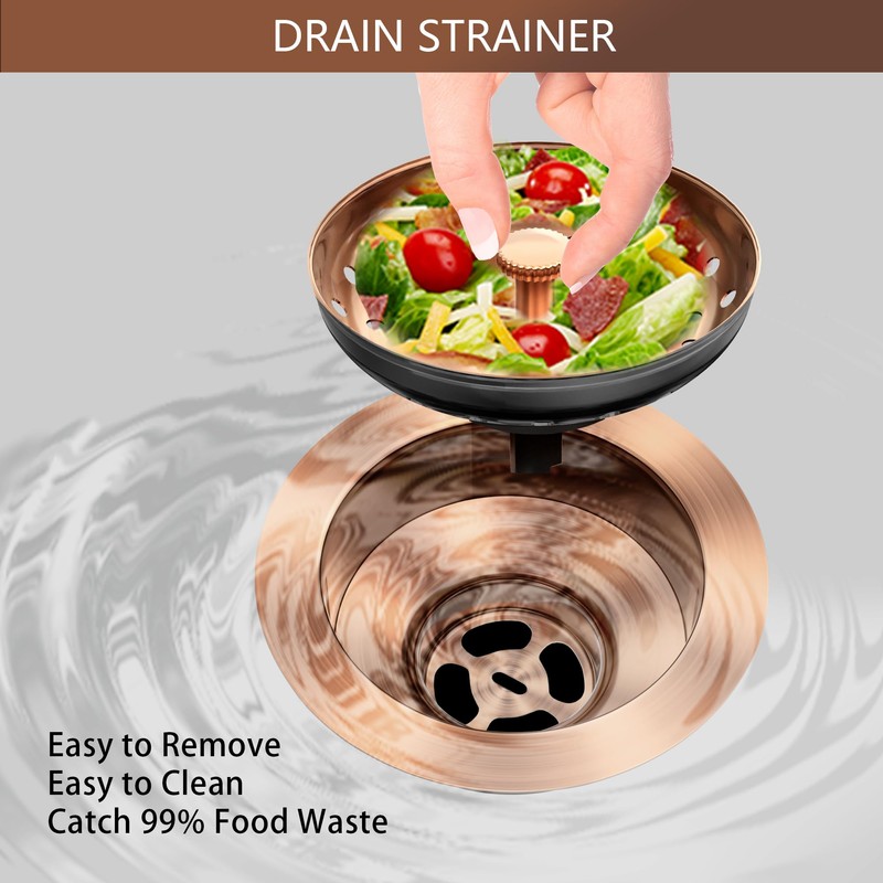 EXAKEY Kitchen Sink Drain Copper 3-1/2 Inch Stainless Steel Kitchen