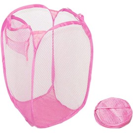 Homeshopa Laundry Baskets Pop Up Mesh Washing Bag, Foldable Dirty Clothes Baskets with Handles&Side Pocket, Collapsible Toy Tidy Storage Organiser, Great for Kids Room, College Dorm Travel (Pink)