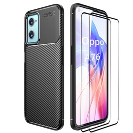 ESTH® Case for Oppo A76 4G with 2 Pack Screen Protector, Flexible Slim Case and Shock Absorption TPU Cover, Anti-Slip, Anti-fingerprint Shell for Oppo A76 4G, Black