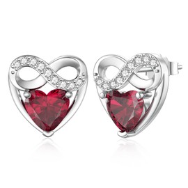LANBEIDE July Birthstone Earrings, 925 Sterling Silver Infinity Love Heart Ear Studs Ruby Ear Earrings for Women Birthday Present