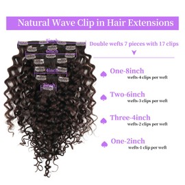 Sassina Natural Wave Clip in Extensions Human Hair Thick Remy Hair Extensions Clip ins Dark Brown Double Weft Brazilian Human Hair Extensions Full Head for Women 7Pcs 120G 18 Inch