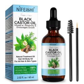 Castor Oil Cold Pressed Unrefined Glass Bottle, 100% Pure & Natural, Castor Oil with Rosemary for Hair Growth, Eyelashes, Nails Care, Relief Face Body Moisturizer 2.02 Fl Oz