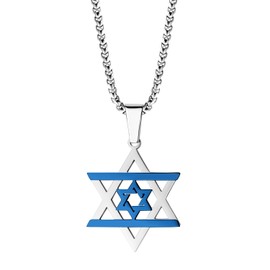 555Jewelry Stainless Steel Stand With Israel Star of David Necklace for Women and Men, Unisex Jewish Star Pendant Necklace, 16-24 inch Box Chain, 22 Inch, Stainless Steel, No Gemstone