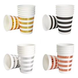 Stripe Cup (6 pieces) Disposable paper cup 8 ounces birthday party metallic silver 3ea