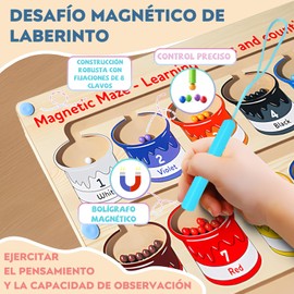 CINVAIKROSE Laberinto Magnético Juguetes Montessori, Juguetes Didácticos para Niños Colores Sensoriales, Material Didáctico Preescolar Juguetes Educativo, Regalo Perfecto para Niños y Niñas (E)