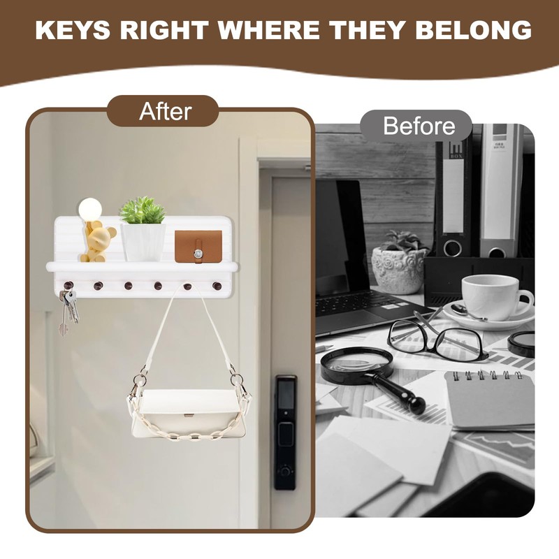Jemyxhw Key Rack with Shelf and 6 Hooks, Wooden Key