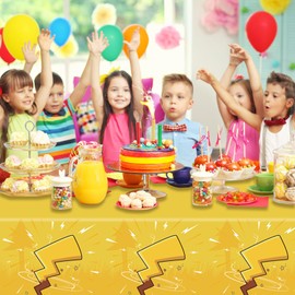 3pcs Birthday Tablecloth Yellow Cartoon Party Table Cover Plastic Rectangle Birthday Party Decorations 54 * 108inches