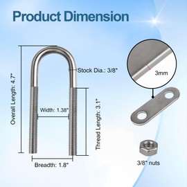 MOOKEERF 2 Pack 316 Stainless Steel U Bolts for Boat Stern Bow Eye Tie Down, Heavy Duty U-Bolt for Yatch Boat Trailer, Automotive (120MM 2PCS)