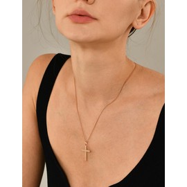 YL Cross Necklace for Women Sterling Silver Plain Cross Pendant Necklace 0.98'' Simple Jewelry Gifts for Men-Rose Gold, Metal, Cubic Zirconia