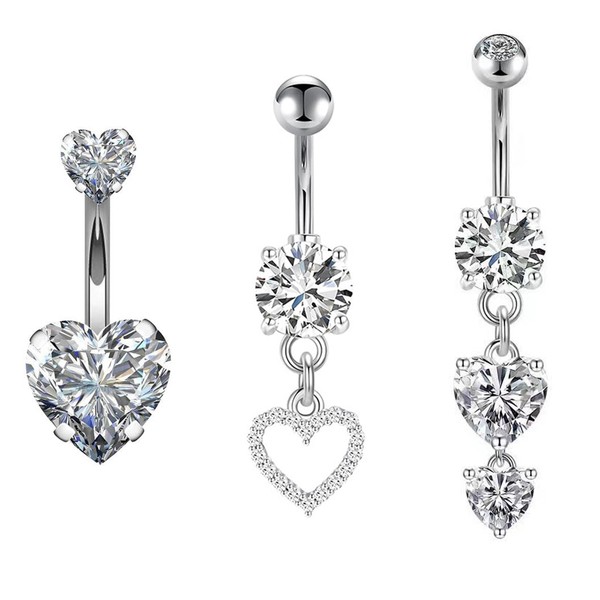 JNGTKL Belly Button Bars, 3 Pcs Belly Button Piercing, Stainless