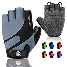 HTZPLOO - Guantes de bicicleta para hombres y mujeres, con almohadilla antideslizante que absorbe los golpes, peso ligero, ajuste agradable, guantes de bicicleta de medio dedo (gris, XL)