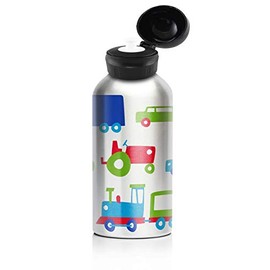 My Family Stainless Steel Kids Drink Bottle - BPA Free, Non-Toxic, Eco-Friendly, Reusable Water Bottle for Toddlers & Preschoolers (400ml) - Trucks, Car, Traffic