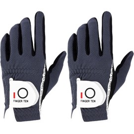 FINGER TEN Men's Golf Gloves for Right Left Handed Golfer Rain Grip Value 2 Pack, Golf Glove for Left or Right Hand Hot Wet Weather No Sweat Black Gray White Blue (Gray, X-Large-Worn on Left Hand)