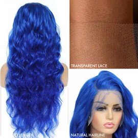 ELISHEVA Blue Wig Human Hair 26 Inch Blue Lace Front Wig Human Hair Pre Plucked 16A Colored Wig 13x4 HD Body Wave Lace Front Wig Colored Dark Blue Wig 210% Density