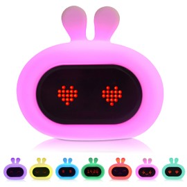 Kadoing Rabbit Children's Alarm Clock - with Facial Expression and Typing Function - Alarm Light for Children - Sleep Trainer - Sleep Alarm Clock - Night Lamp - Children's Lamp - Toy Alarm Clock