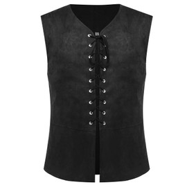EverLove Men's Steampunk Vintage Medieval Vest Renaissance Lace-up Waistcoat Plus Size Pirate Costume Top Black X-Large