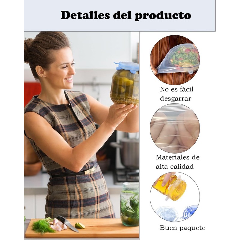 12 Tapas de Silicona Elásticas Reutilizables, Cubiertas de Silicona para