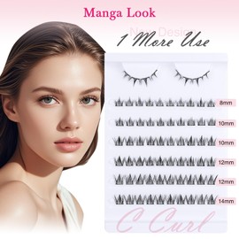 EMEDA Manga Look Natural Lash Clusters, Pre-Styled False Eyelashes C Curl Mix Length 8-14mm, Fairy Wispy Eyelash Clusters DIY at Home Super Thin Band (Manga Look QC-100)
