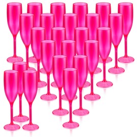 XUWAIDSGN Champagne Flute Acrylic Champagne Glasses Wedding Toasting Champagne Flute Goblet Plastic Reusable Unbreakable Champagne Cups for Bachelorette Wedding Bridal Shower Party (Hot Pink, 24)