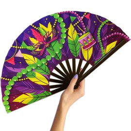 THE FLAG JOINT Mardi Gras (Party) X-Large Hand Fan For Outdoor/Indoor Use - Rave Fan, Parties, Events - Large Clacking Hand Fan