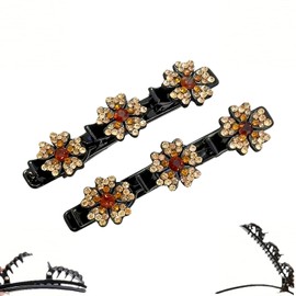 Crystal stone braided hair clips,Pearl hair clip,Hair bows for women,easily braid hair Clips，for thick or thin hair (2pcs Champagne, one size)