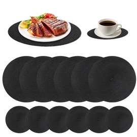 Juego de Manteles individuales Redondos Trenzados Con Posavasos para Mesa de Comedor Antideslizantes Lavables Tapetes Redondos Resistentes al Calor y a las Manchas para Hogar Decoración de Cocina