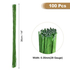 sourcing map 100pcs Light Green Floral Wire Stems Bendable 0.35mm 28 Gauge Florist Wire for Artificial Flower Making Crafts Wreaths Supplies