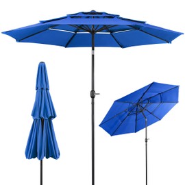 Yaheetech 10FT 3 Tier Patio Umbrella, Outdoor Market Umbrella, Vented Table Umbrellas with Push Button Tilt and Crank, 8 Ribs, Blue