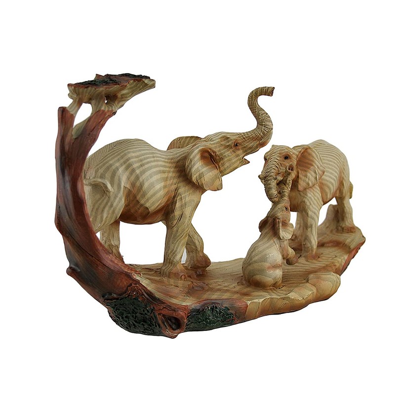 Zeckos Elephant Family Safari Carved Wood Look Decorative Statue