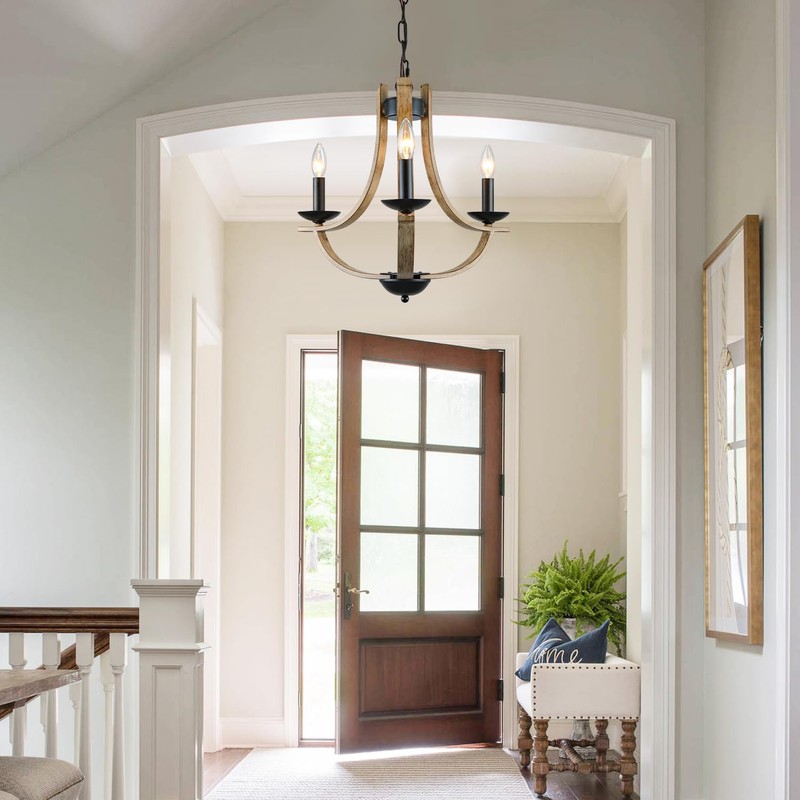 LAMPKEDUO Farmhouse Chandelier for Dining Room 3-Light 19" Wide Adjustable