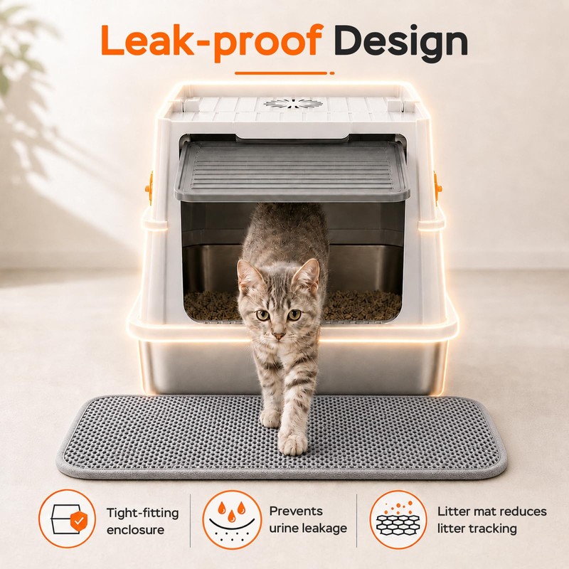 Devopet Stainless Steel Litter Box with Lid, Enclosed Cat Litter