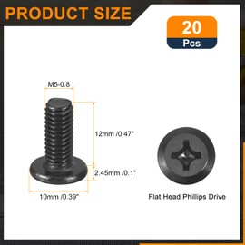 uxcell 20Pcs M5-0.8 x 12mm Flat Round Head Machine Screws, 304 Stainless Steel Phillips Drive Machine Screw, Full Thread, Black Oxide, Furniture Screw Connection Bolt Screw