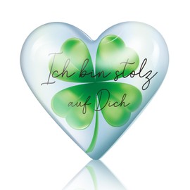 Otuuz Crystal Glass Clover Lucky Charm I Am Stolz auf Dich Heart Shaped Four Leaf Clover Pendant Inspirational Heart Lucky Charm Graduation Gifts for Son Daughter Student Friend