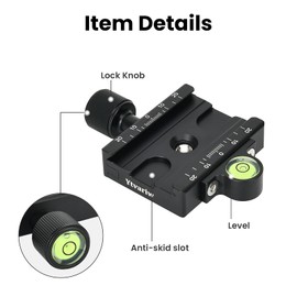 60mm Quick Release Plate QR Clamp 3/8" with 1/4" Adapter &Bubble Level Ytvariw ,Adjustable Lever Knob, Compatible for Tripod Ball Head(60MM)