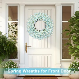 Large Summer Spring Wreaths for Front Door 26 Inch Spring Summer Door Wreath Easter Wreaths for Front Door Wild Floral Wreath for Farmhouse Porch Wall Wedding Living Room Home Decor Aesthetic(Blue)