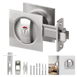 Pocket Door Lock with Indicator, Silver Privacy Square Door Latch, Contemporary Sliding Lock for Bedroom Bathroom